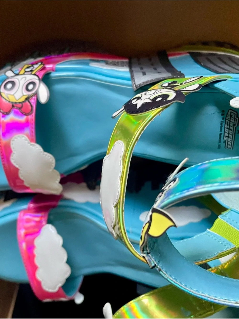 Dolls Kill The Powerpuff Girls Blue Holographic Platform Sandals size 8 NEW